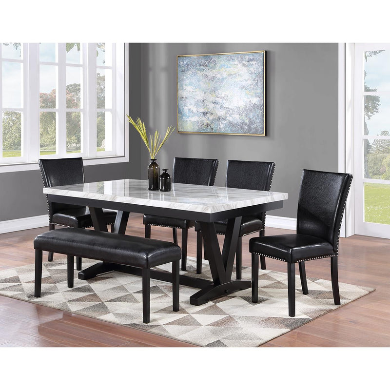 Crown Mark Tanner Dining Table with Faux Marble Top and Trestle Base 2222T-4272-WH IMAGE 2