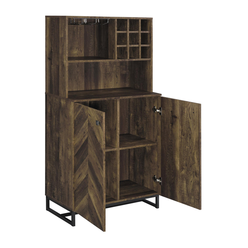 Coaster Furniture Mendoza 182082 2-Door Wine Cabinet - Rustic Oak Herringbone/Gunmetal IMAGE 2