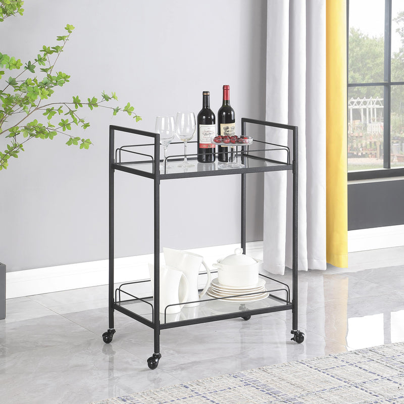 Coaster Furniture Curltis 181065 Serving Cart with Glass Shelves - Clear/Black IMAGE 4