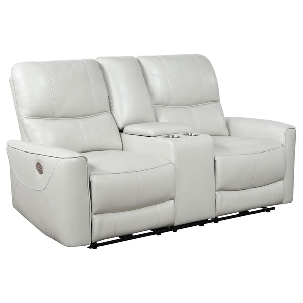 Coaster Furniture Greenfield Power Reclining Leather Match Loveseat with Console 610262P IMAGE 1