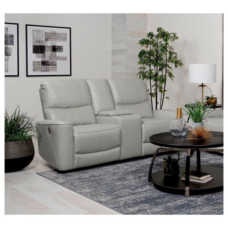 Coaster Furniture Greenfield Power Reclining Leather Match Loveseat with Console 610262P IMAGE 2