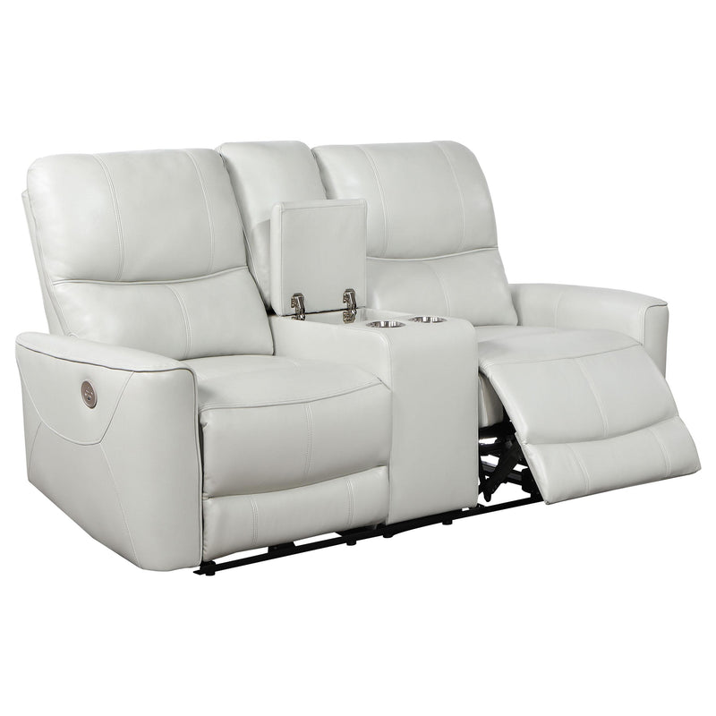 Coaster Furniture Greenfield Power Reclining Leather Match Loveseat with Console 610262P IMAGE 3