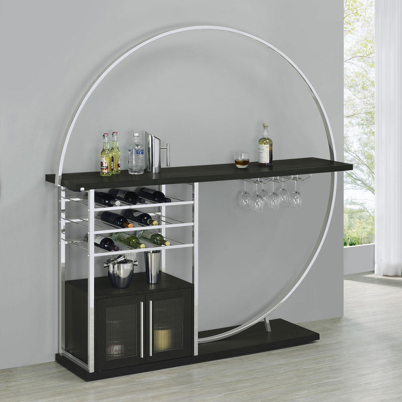 Coaster Furniture Risley 182799 2-Door Circular LED Home Bar with Wine Storage - Dark Charcoal IMAGE 2