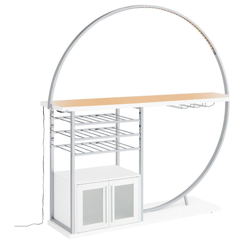 Coaster Furniture Risley 182798 2-Door Circular LED Home Bar with Wine Storage - White High Gloss IMAGE 5