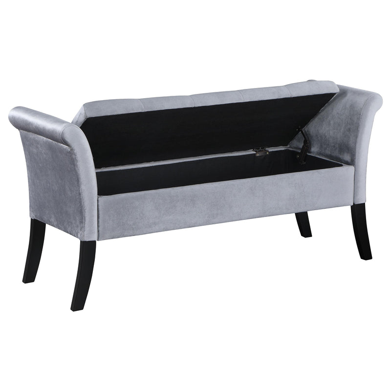 Coaster Furniture Farrah 910239 Upholstered Rolled Arms Storage Bench - Silver/Black IMAGE 3