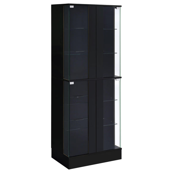 Coaster Furniture Cabra 950398 Display Case Curio Cabinet with Glass Shelves and LED Lighting - Black High Gloss IMAGE 1