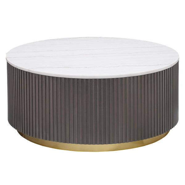 Coaster Furniture Jason 710418 Round Marble Top Coffee Table - White/Charcoal IMAGE 1