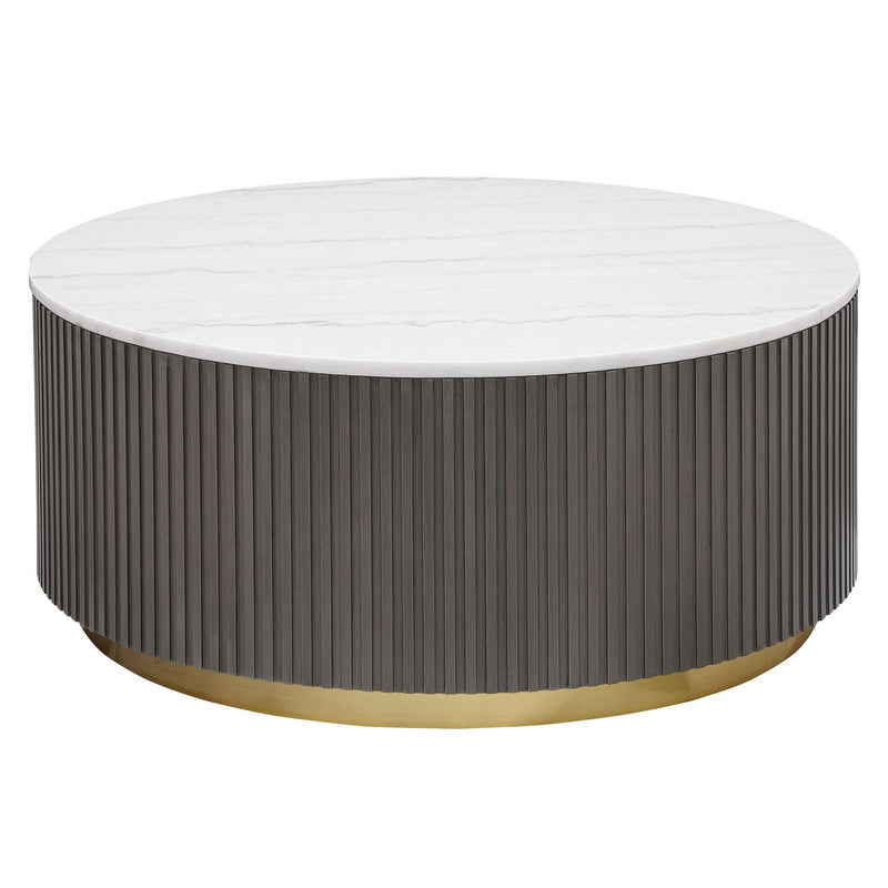 Coaster Furniture Jason 710418 Round Marble Top Coffee Table - White/Charcoal IMAGE 1